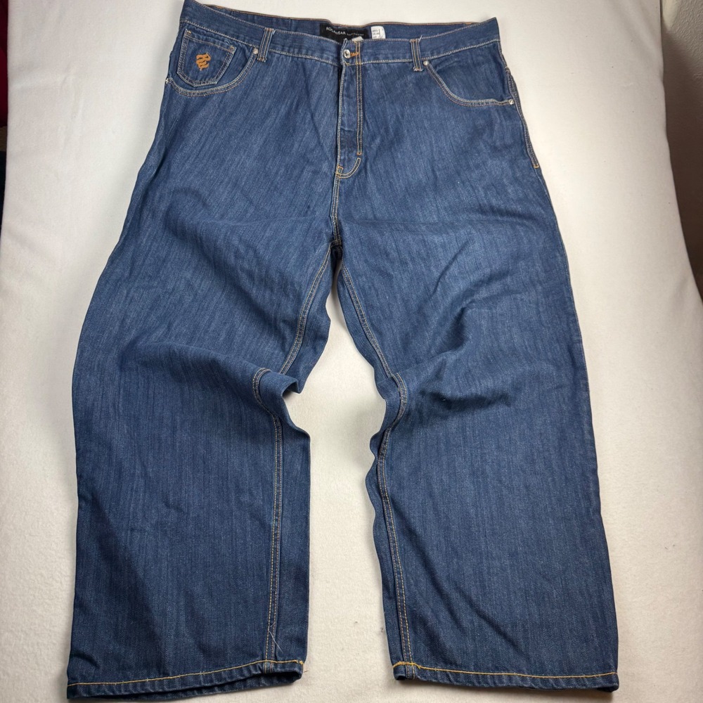 Rocawear Baggy Jeans Mens 45x32.5 Dark Wash Embroidered Logo Wide Leg Streetwear